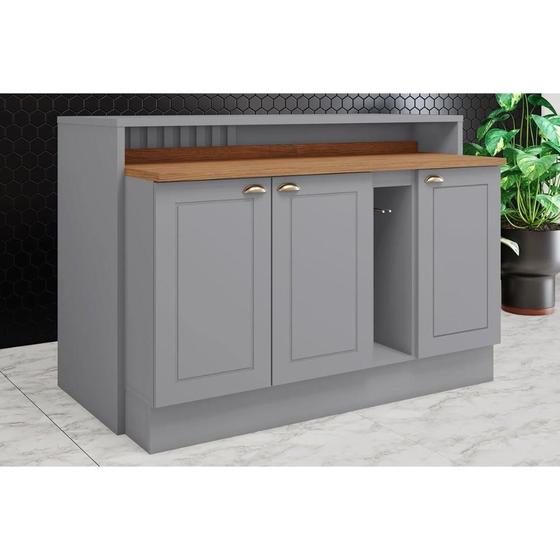 Imagem de Bancada Ilha Cozinha Gourmet Americana c/ 3 Portas 145cm Cinza - Henn