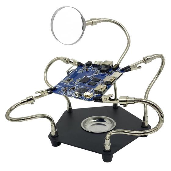 Imagem de Bancada Lupa Profissional De Mesa Para Soldagem com 4 Garras Segurar Placas Pcb