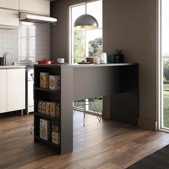 Imagem de Bancada Mesa Gourmet Preto TX 1,50cm x 97cm com 3 Prateleiras Suprema Luciane Moveis