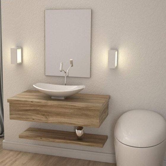 Imagem de Bancada para Banheiro 80cm com Cuba Canoa L45 e Prateleira 805W Metrópole