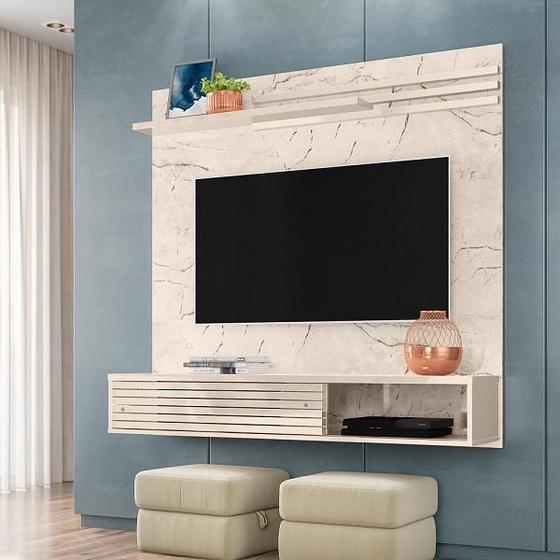 Imagem de Bancada Suspensa Frizz Sublime  para TV de até 55 polegadas -  CALACATA / OFF WHITE - Madetec