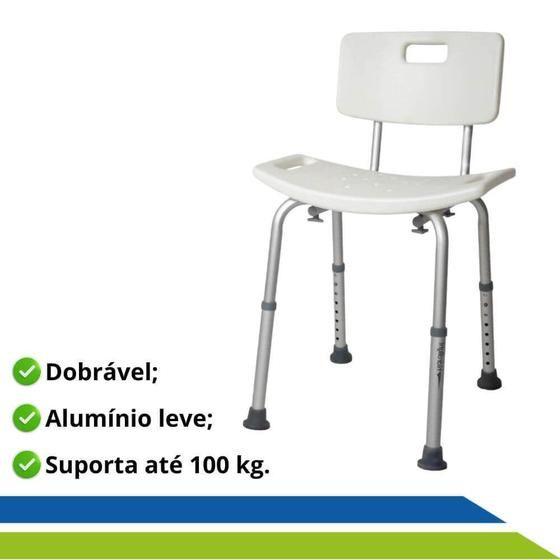 Imagem de Banco Cadeira para Banho com Encosto e Regulagem de Altura Banqueta Idoso e Adulto até 130 KG Hidrolight