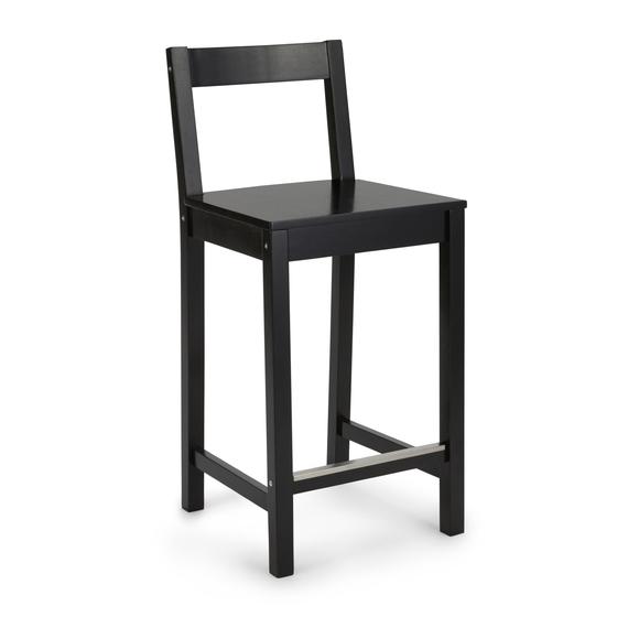 Imagem de Banco de bar Amazon Basics de madeira com encosto preto