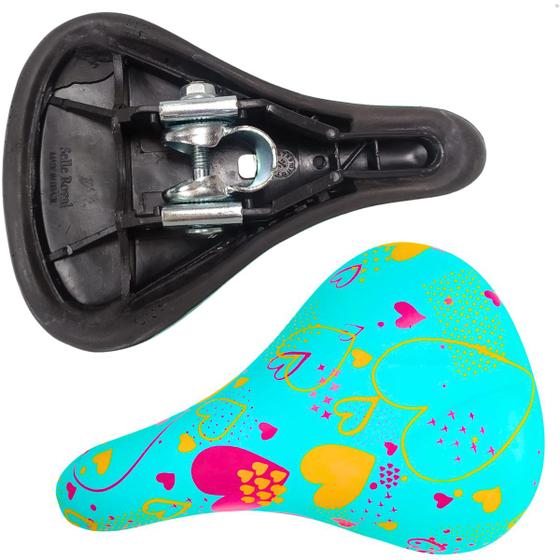 Imagem de Banco de Bicicleta Confortável Selim Bike MTB Adulto e Infantil Estampa Verde Agua Floral Flores Feminino Menina Garota