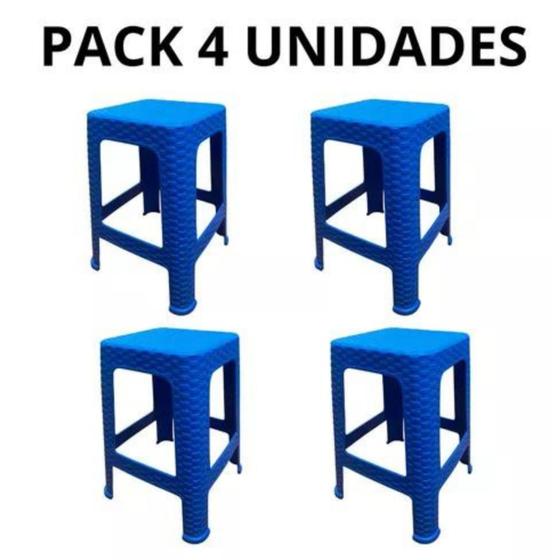 Imagem de Banco de plástico de vime Floor Pack 4, 45 cm de altura, azul