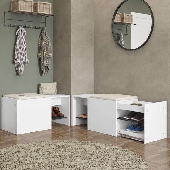 Imagem de Banco Organizador Com Gaveta Sapateira E Futon Linha Flow - Be Mobiliário