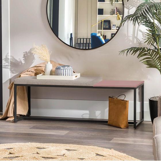 Imagem de Banco Recamier Puff London 140cm Industrial Preto Sintético Bege Tampo Quadrado MDF Rose - Ahazzo Móveis