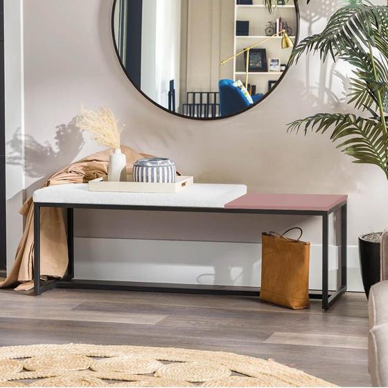 Imagem de Banco Recamier Puff London 140cm Industrial Preto Suede Branco Tampo Quadrado MDF Rose - Ahazzo Móveis