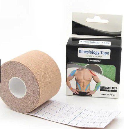 Imagem de Bandagem Elástica Esportiva Fita Kinesio Tape Fisioterapia - Cor Bege