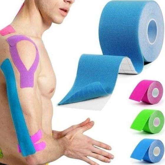 Imagem de Bandagem Elástica Fisioterapia Fita Kinesio Tape Adesiva Alívio Dor Lesão Muscular