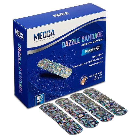 Imagem de Bandagens Glitter MedCA para crianças sem látex (caixa de 100 unidades)