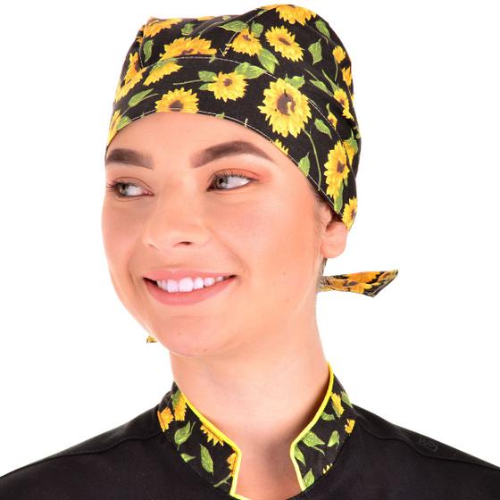 Imagem de Bandana Chef de Cozinha Confeiteira Feminino Girassol - Estilo Chef