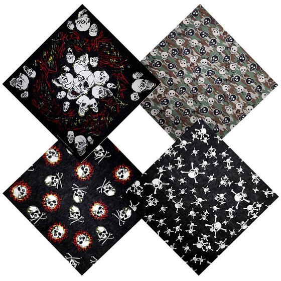 Imagem de Bandanas De Algodão 4 Unidades Estampas de Caveiras Variadas