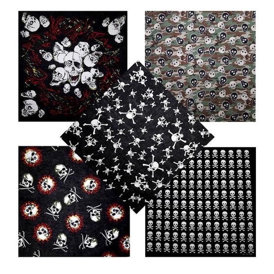 Imagem de Bandanas De Algodão 5 Unidades Estampas de Caveiras Variadas