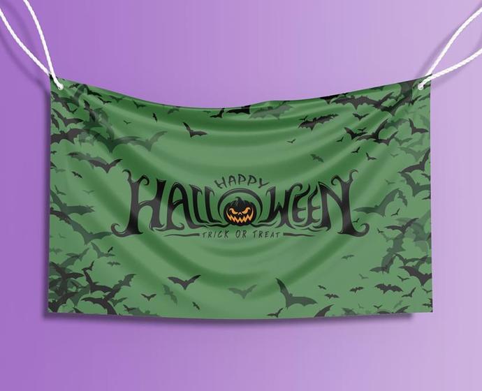 Imagem de Bandeira Decorativa Abóbora Happy Halloween 80cmx140cm Tecido Oxford 100% Poliéster