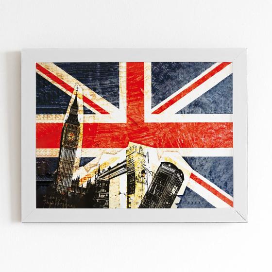 Imagem de Bandeira Grã-Bretanha Londres Quadro Moldura Branca 60X40Cm