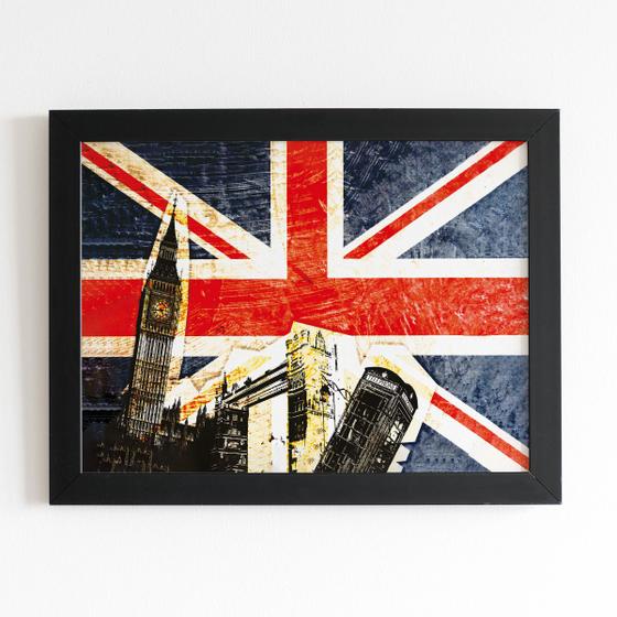 Imagem de Bandeira Grã-Bretanha Londres Quadro Moldura Preta 60x40cm