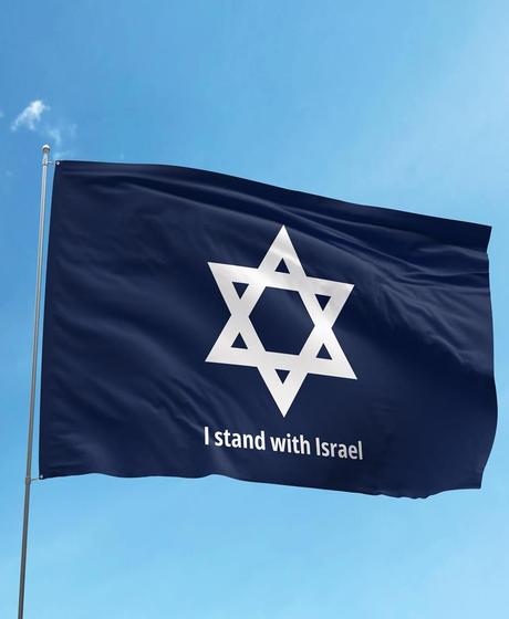Imagem de Bandeira I STAND WITH ISRAEL em Tecido Oxford 140x80 cm - Qualidade Premium 100% Poliéster
