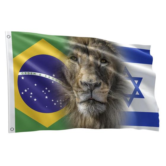 Imagem de Bandeira Israel Brasil e Leão de Judá 1,50 X 0,90 M