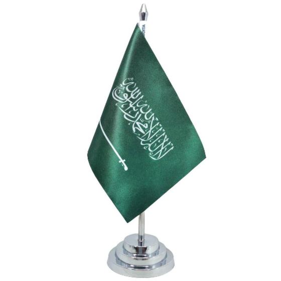 Imagem de Bandeira Mesa Dupla Face Arábia Saudita 29 Cm Alt (Mastro)