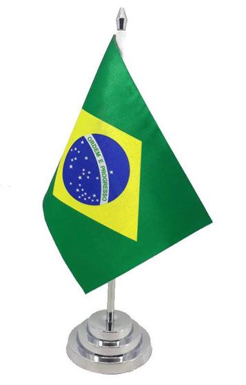 Imagem de Bandeira Mesa Dupla Face Brasil Mastro 29 Cm Alt Cetim (20 cm x 14 cm)