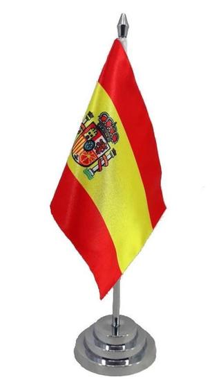 Imagem de Bandeira Mesa Dupla Face Espanha Mastro 29 Cm Cetim