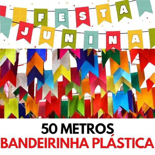 Imagem de Bandeirinha Decoração Festa Junina Plástica Kit 50 Metros