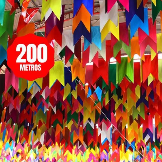 Imagem de Bandeirinha Festa Junina 200 Metros Bandeirolas De Papel Seda Decoração Enfeite Varal Coloridas