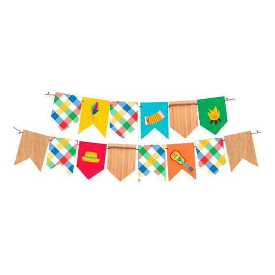 Imagem de Bandeirinhas de Festa Junina Xadrez e Colorida Decoração São João Pendurar