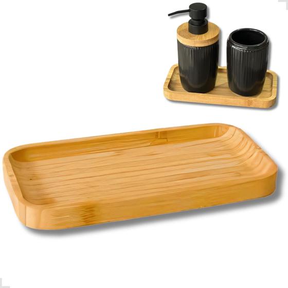 Imagem de Bandeja 20x10cm Bambu Natural Premium Multiuso Lavabo Banheiro Bancada Aparador