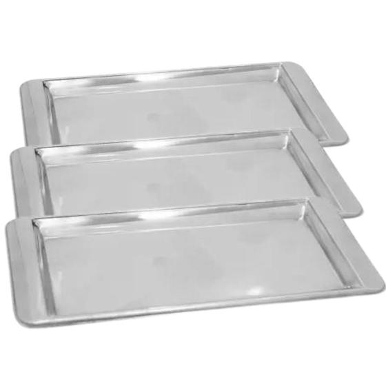 Imagem de Bandeja Aço Inox Retangular Servir Café 30x14 Cm Kit 3 Peças