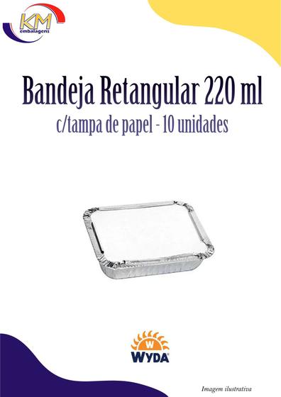 Imagem de Bandeja alumínio retangular 220 ml c/tampa papel c/10 unid. - Wyda - marmita, marmitinha (10598)