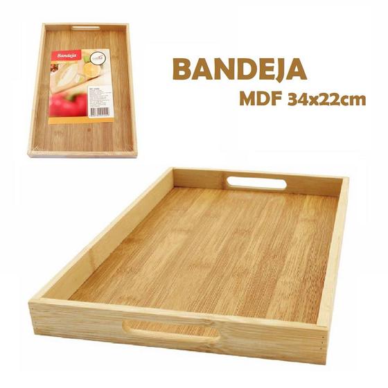 Imagem de Bandeja Bambu Cafe Manhã Decorativa Retangular Pinus e MDF