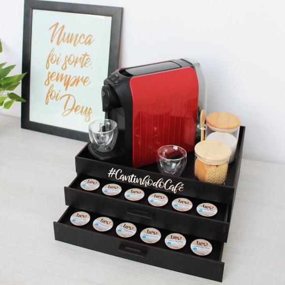 Imagem de Bandeja Café 3 Corações com 2 Gavetas Porta Cápsulas Preta