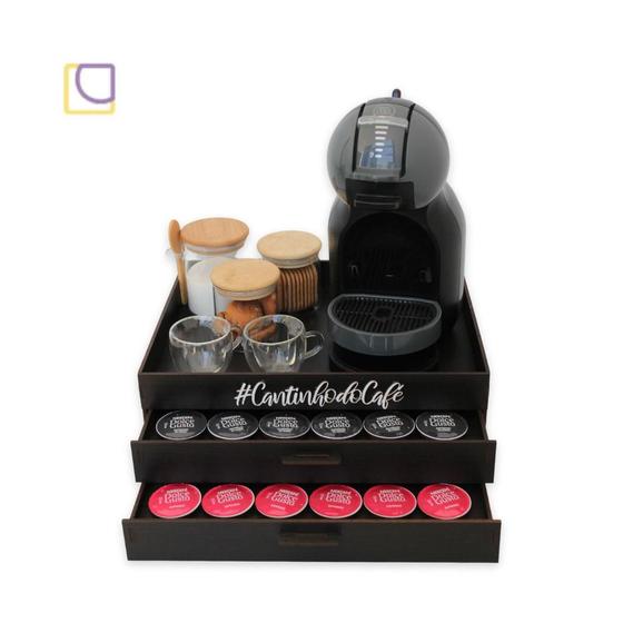 Imagem de Bandeja Cantinho do Café com 2 Gavetas Porta Cápsulas Dolce Gusto Decorativo Marrom Tabaco