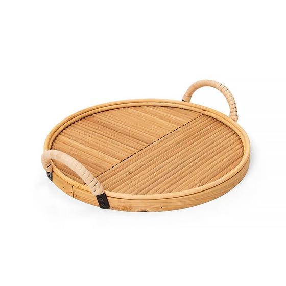 Imagem de Bandeja Circular Rattan com Alça 30cm 309574 - Copa e Cia