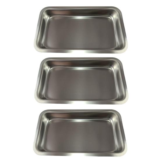 Imagem de Bandeja Cirurgica Inox 22X12X03,5Cm 600Ml Kit Com 3 Unidades