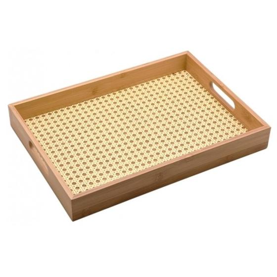 Imagem de Bandeja De Bambu 48cm Retangular C/ Palha Multiuso Café Taça