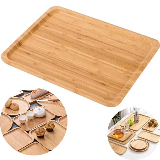 Imagem de Bandeja de Bambu Retangular Natural 27x17cm Cantinho do Café Decoração Organização