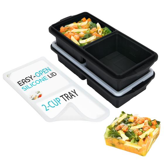 Imagem de Bandeja de congelação Xomoo Silicone 500mL com tampa para sopa, pacote com 2