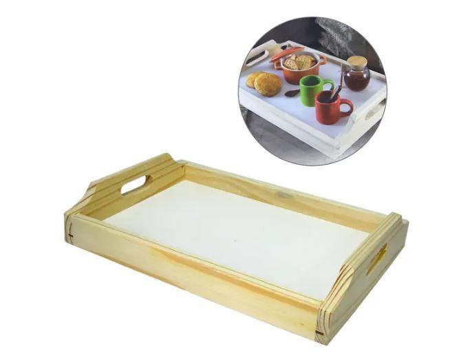 Bandeja De Madeira Café da Manhça 40X27CM Surpresa Dis dos Namorados Presente Menor preço em Bandeja De Madeira Café da Manhça 40X27CM Surpresa Dis dos Namorados Presente