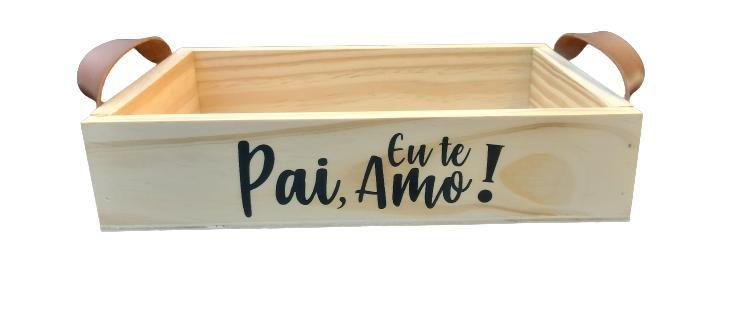 Imagem de Bandeja de Madeira com Alças de Couro com frases para o dia dos Pais
