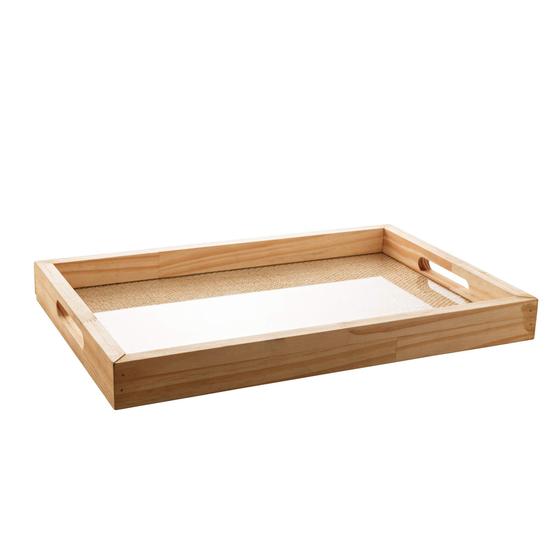 Imagem de Bandeja de Madeira com Sisal Natural Pinus 45cm x 30cm x 4,5cm - Wolff