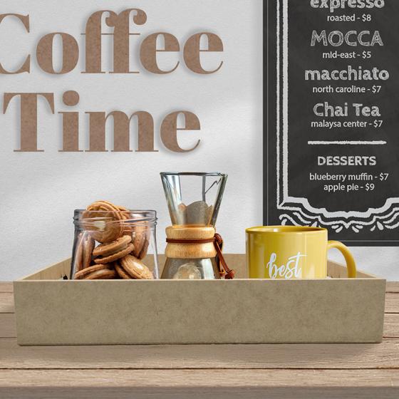 Imagem de Bandeja de MDF Decora Cantinho Café Servir Cafezinho Escritorio com Alça 35X23X6