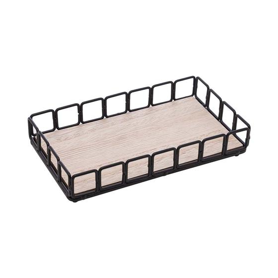 Imagem de Bandeja de Metal com Fundo MDF Retangular Preto Fosco 21x13x4,5cm
