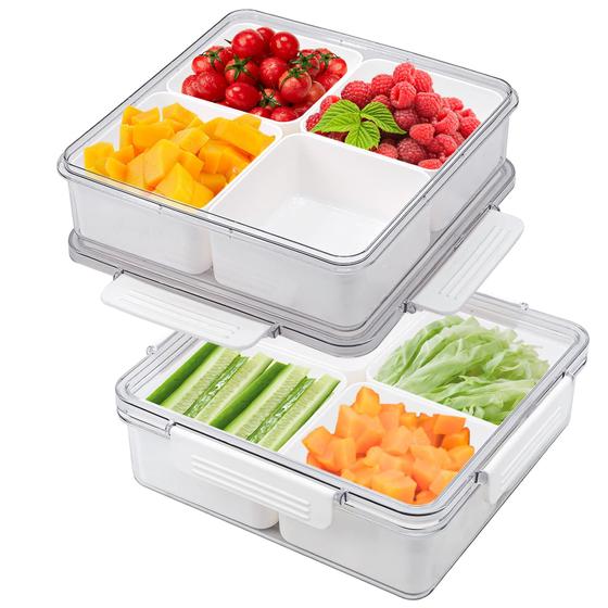 Imagem de Bandeja de vegetais dividida MineSign Snackle Box com tampa, pacote com 2