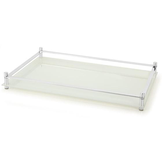 Imagem de Bandeja Decorativa Aparador Branco Perolizado 45x30 Cm Vidro Bar Bebidas Cosméticos Bancada Organizador Casa Cozinha Alto Padrão Qualidade