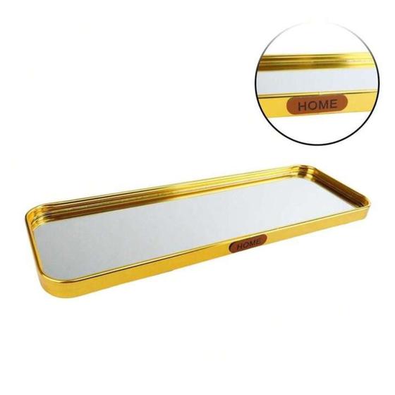 Imagem de Bandeja Decorativa Dourada Com Espelho - Retangular 35x12cm