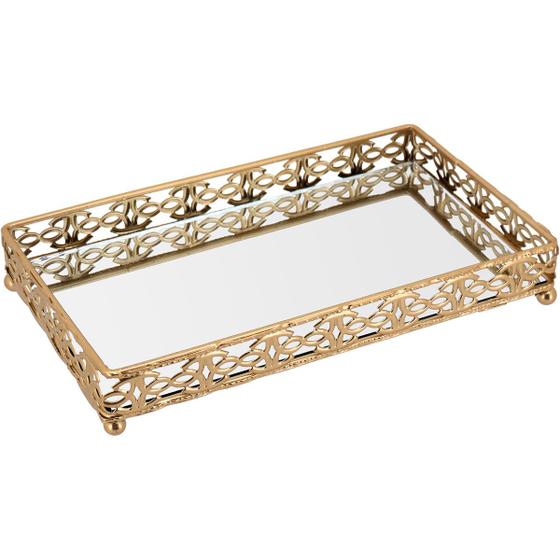 Imagem de BANDEJA DECORATIVA ENFEITE PARA SERVIR LAVABO ESPELHADO METAL 3x22x13cm DOURADO