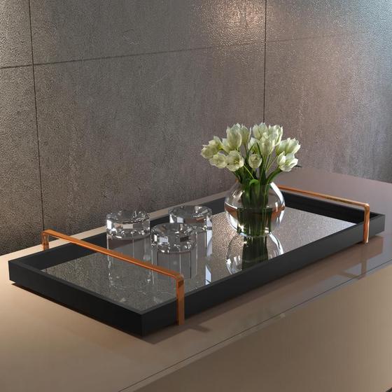 Bandeja Decorativa Espelhada Alça Cobre Larflex Preta Menor preço em Bandeja Decorativa Espelhada Alça Cobre Larflex Preta